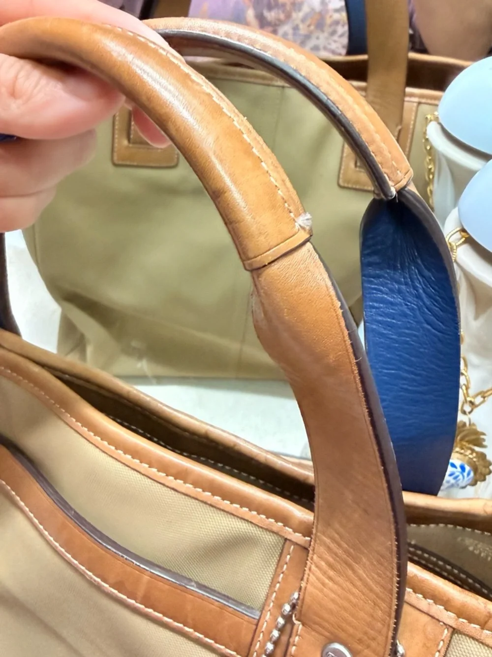 Coach Tan Canvas & Leather Tote - Neutral Tan - Picture 4 of 11